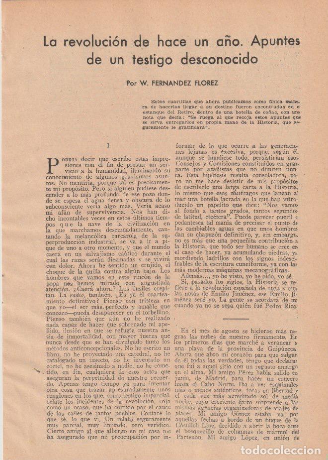 Coleccionismo de revistas y peri&oacute;dicos: * REVOLUCI&Oacute;N ASTURIAS 1934 * Apuntes de un testigo desconocido / W.Fern&aacute;ndez Fl&oacute;rez - 1935