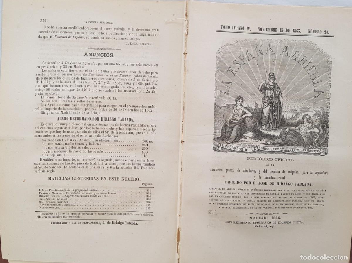 Colecionismo de Revistas e Jornais: LA ESPA&Ntilde;A AGR&Iacute;COLA. Peri&oacute;dico Oficial. Noviembre 15 de 1865, N&uacute;m 21