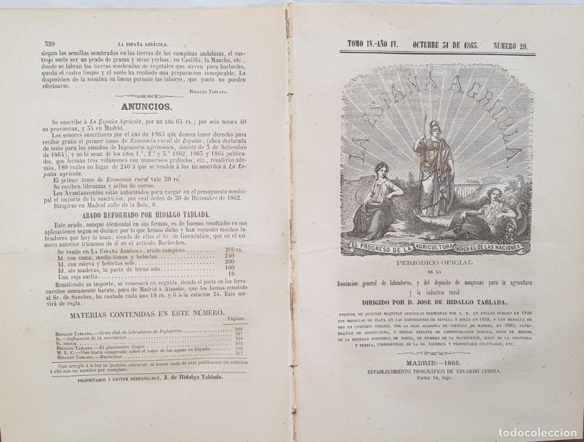 Colecionismo de Revistas e Jornais: LA ESPA&Ntilde;A AGR&Iacute;COLA. Peri&oacute;dico Oficial. Octubre 31 de 1865, N&uacute;m 20