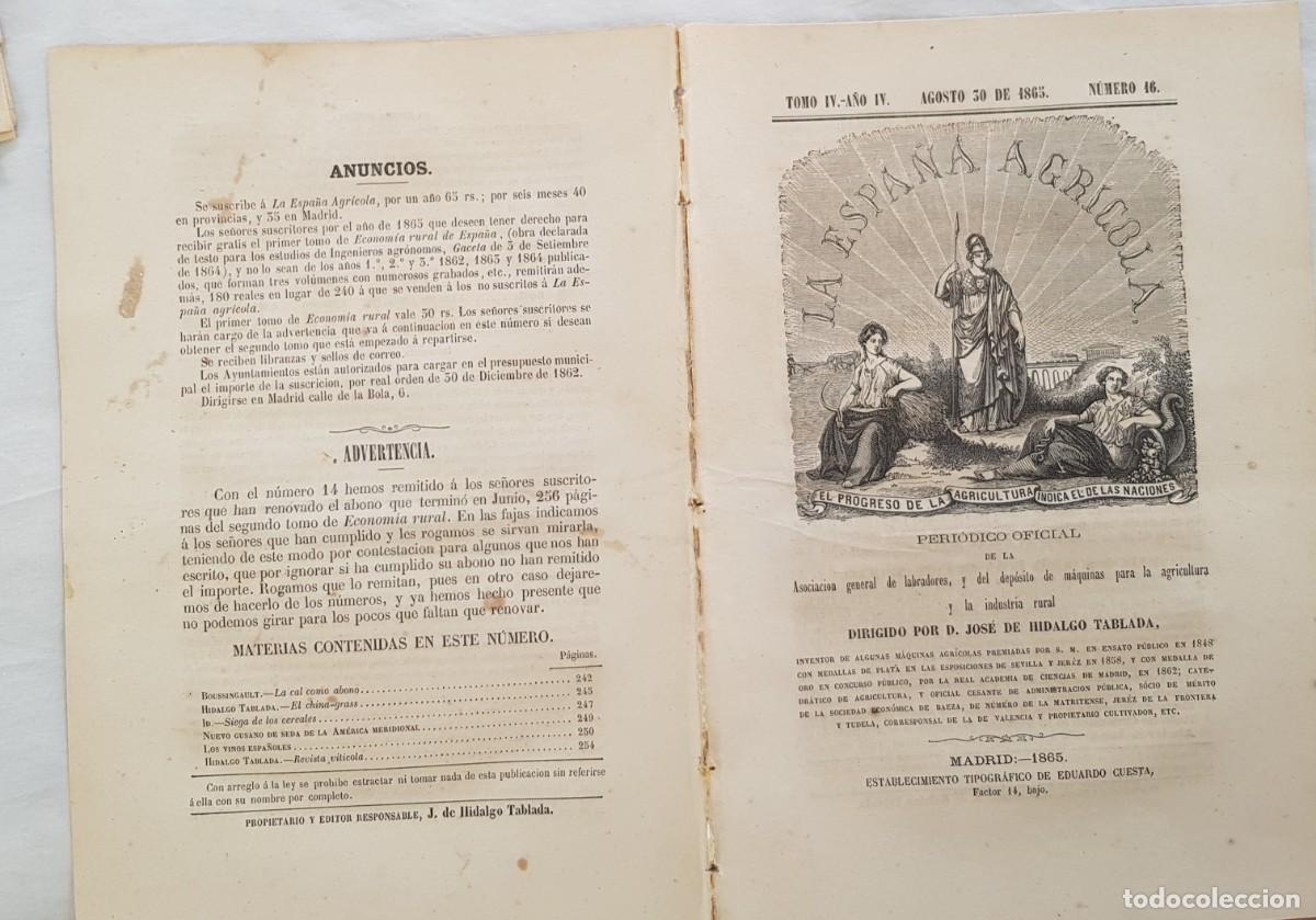Colecionismo de Revistas e Jornais: LA ESPA&Ntilde;A AGR&Iacute;COLA. Peri&oacute;dico Oficial. Agosto 30 de 1865, N&uacute;m 16