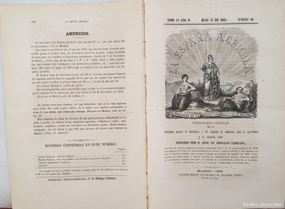 Colecionismo de Revistas e Jornais: LA ESPA&Ntilde;A AGR&Iacute;COLA. Peri&oacute;dico Oficial. Mayo 31 de 1865, N&uacute;m 10