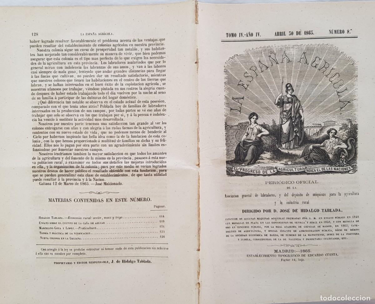 Colecionismo de Revistas e Jornais: LA ESPA&Ntilde;A AGR&Iacute;COLA. Peri&oacute;dico Oficial. Abril 30 de 1865, N&uacute;m 8