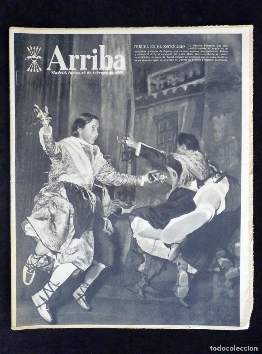 Coleccionismo de Revistas y Peri&oacute;dicos: DIARIO ARRIBA. 26 FEBRERO 1959. GRUPO DANZAS SECCION FEMENINA DE TERUEL EN TEATRO MARIA GUERRERO. MO
