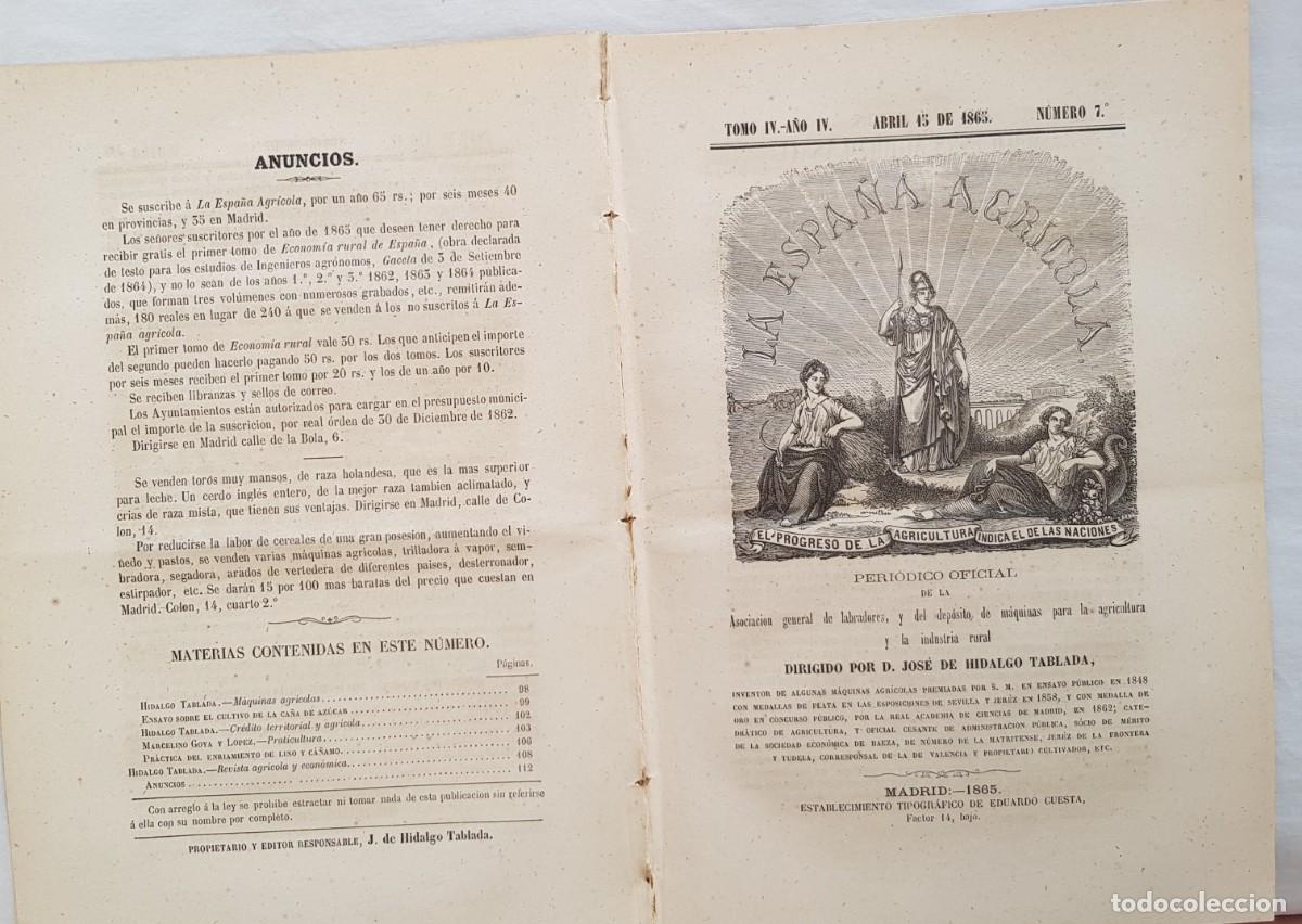 Colecionismo de Revistas e Jornais: LA ESPA&Ntilde;A AGR&Iacute;COLA. Peri&oacute;dico Oficial. Abril 15 de 1865, N&uacute;m 7