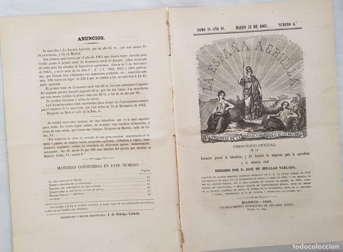 Colecionismo de Revistas e Jornais: LA ESPA&Ntilde;A AGR&Iacute;COLA. Peri&oacute;dico Oficial. Marzo 31 de 1865, N&uacute;m 6
