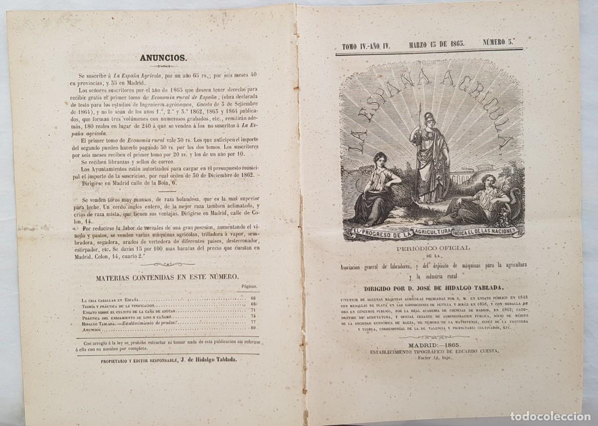 Collezionismo di Riviste e Giornali: LA ESPA&Ntilde;A AGR&Iacute;COLA. Peri&oacute;dico Oficial. Marzo 15 de 1865, N&uacute;m 5