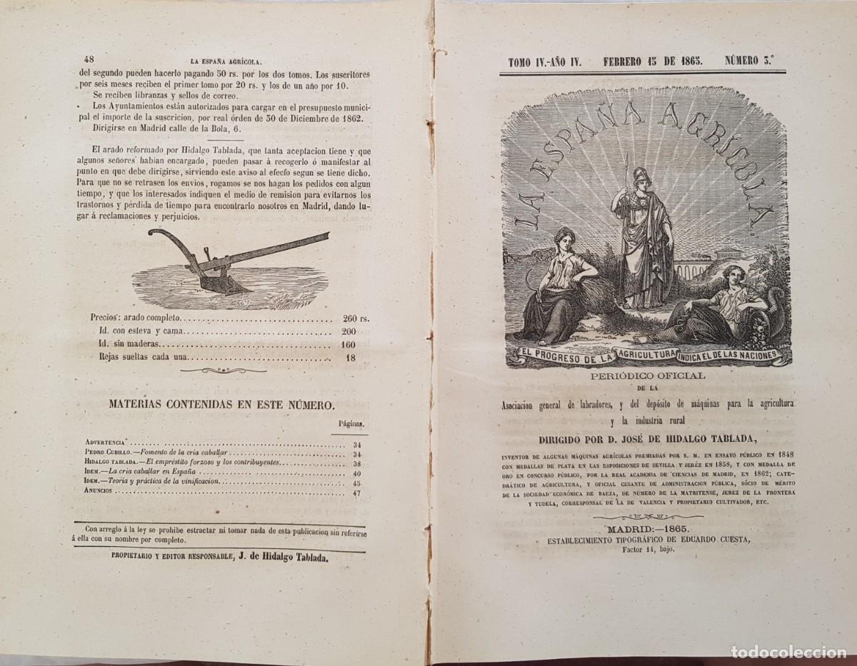 Collezionismo di Riviste e Giornali: LA ESPA&Ntilde;A AGR&Iacute;COLA. Peri&oacute;dico Oficial. Febrero 15 de 1865, N&uacute;m 3
