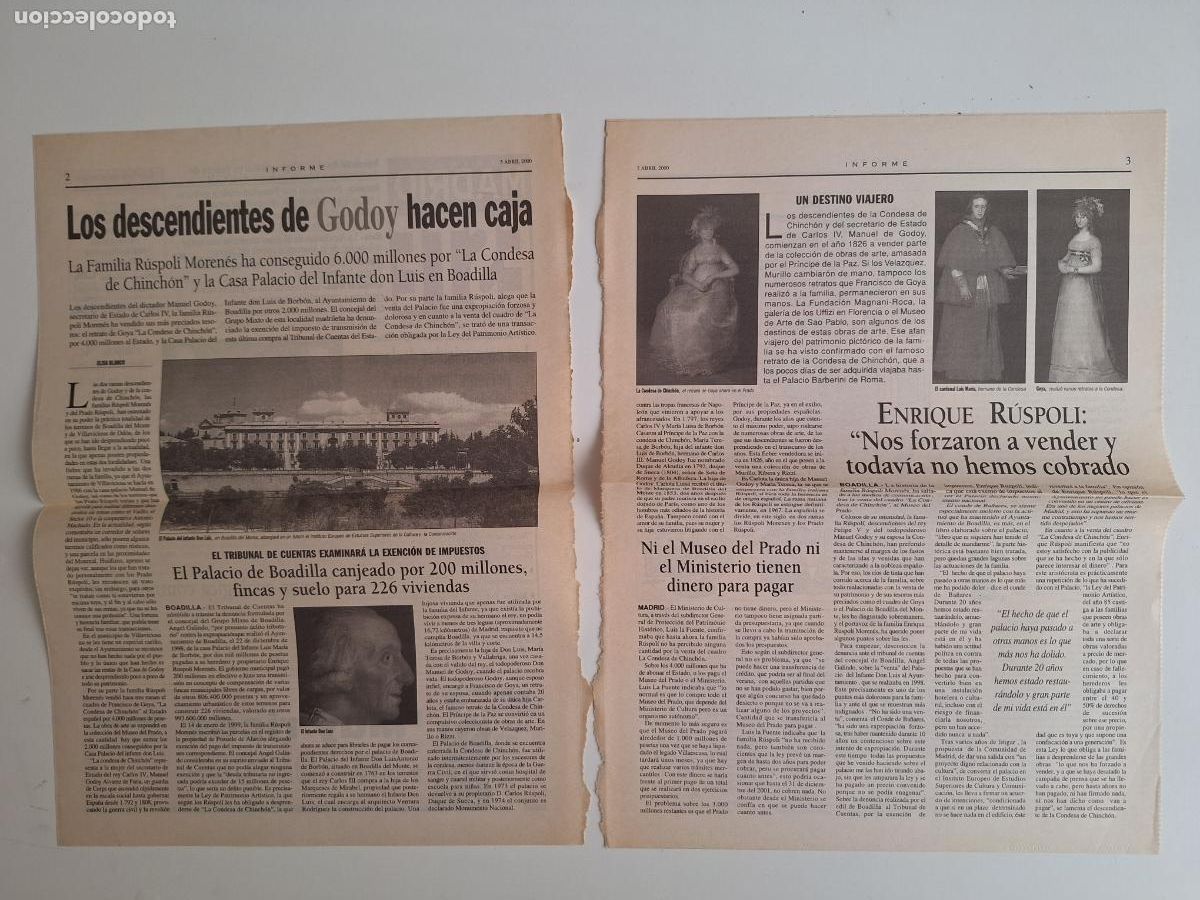 Sammeln von Zeitschriften und Zeitungen: Venta R&uacute;spoli Palacio Infante D Luis Boadilla Condesa de Chinch&oacute;n Goya Museo Prado Madrid Este 2000