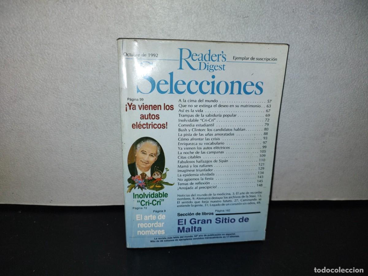 Collezionismo di Riviste e Giornali: 125- READER'S DIGEST SELECCIONES. &iexcl;YA VIENEN LOS AUTOS EL&Eacute;CTRICOS! - OCTUBRE 1992