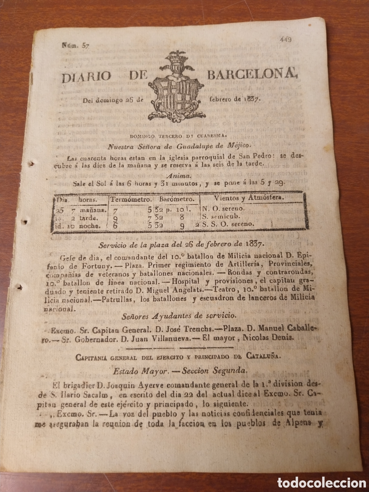 Sammeln von Zeitschriften und Zeitungen: DIARIO DE BARCELONA 1837 1&deg; GUERRA CARLISTA ALPENS S.QUIRSE VICH OLOT S.JUAN ABADESAS GRANOLLERS