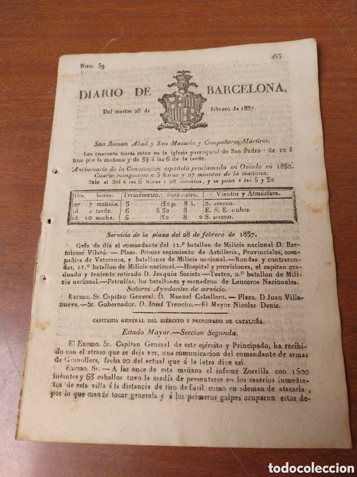 Sammeln von Zeitschriften und Zeitungen: DIARIO DE BARCELONA 1837 1&deg; GUERRA CARLISTA. GRANOLLERS FUENTERRABIA IRUN SAN MARTIN DE PROVENSALS