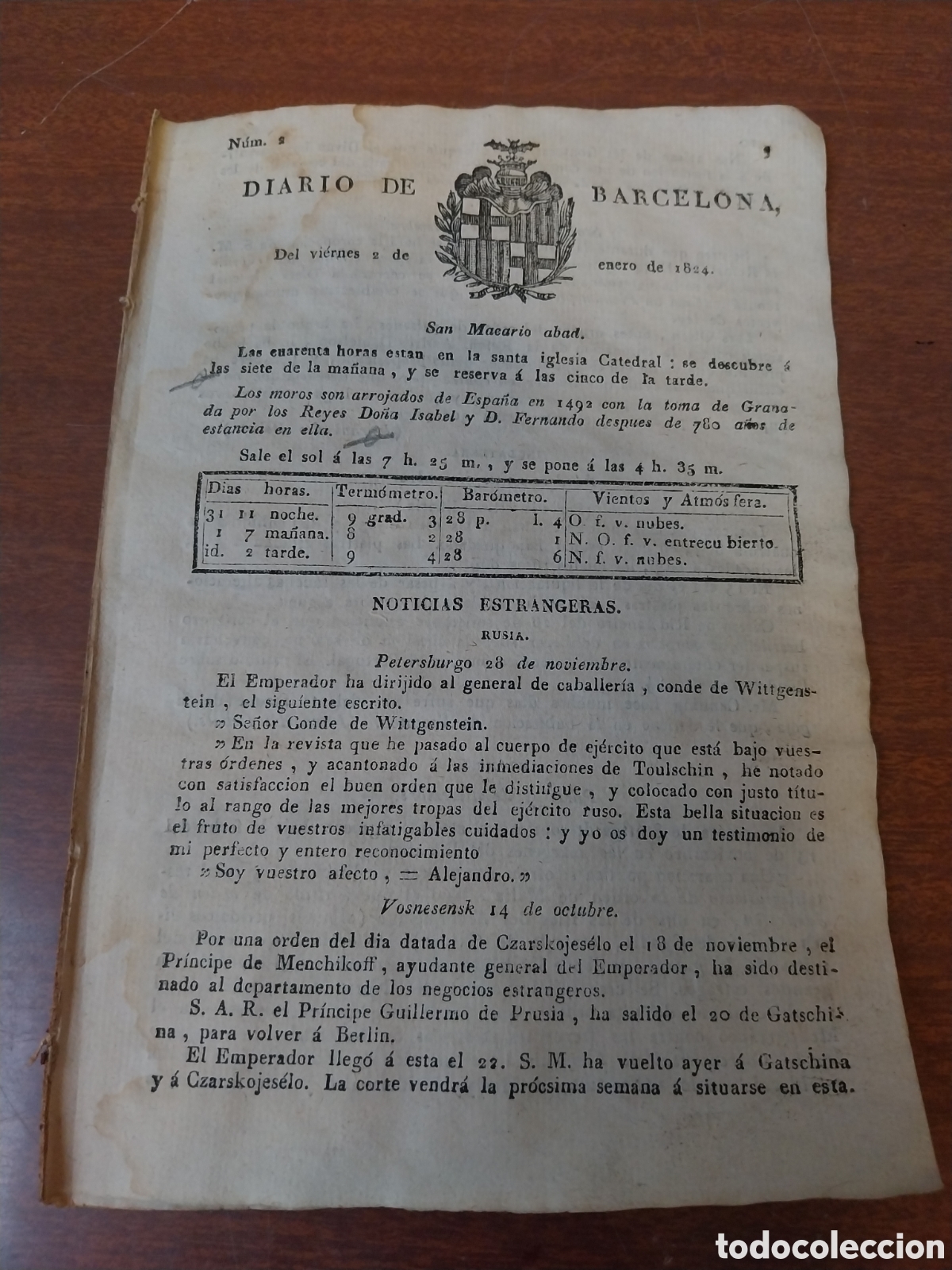 Coleccionismo de revistas y peri&oacute;dicos: DIARIO DE BARCELONA 1824 RESTABLECIMIENTO ORDEN DE MALTA.TABERNAS DE VALENCIA REAL SALA DEL CRIMEN.