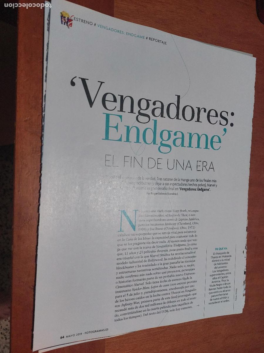 Colecionismo de Revistas e Jornais: VENGADORES ENDGAME. CINE. 3 P&Aacute;GINAS GRAPA. ART&Iacute;CULO EXTRAIDO DE REVISTA. BUEN ESTADO