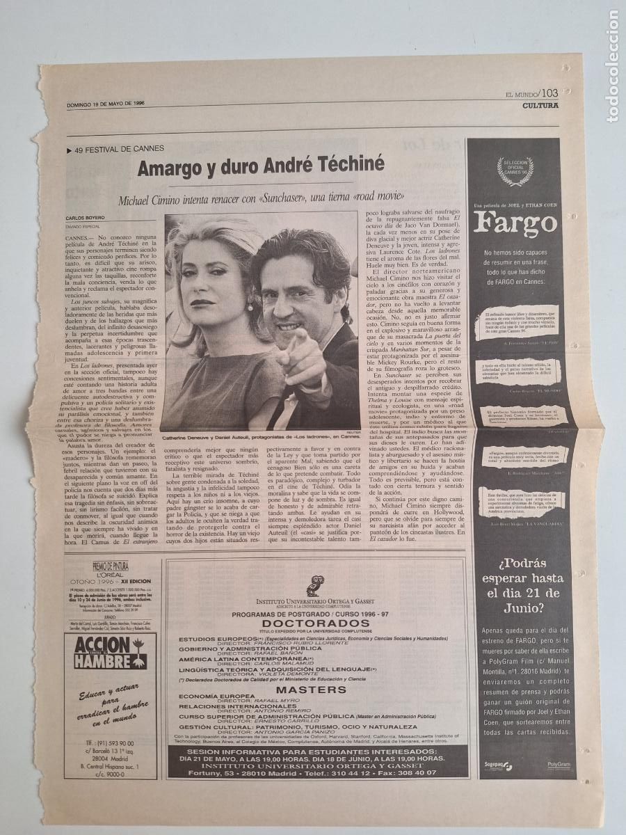 Coleccionismo de Revistas y Peri&oacute;dicos: Presentaci&oacute;n Duquesa de Abrantes Museo del Prado Sunchaser Andr&eacute; T&eacute;chin&eacute; Michael Cimino Cannes 1996