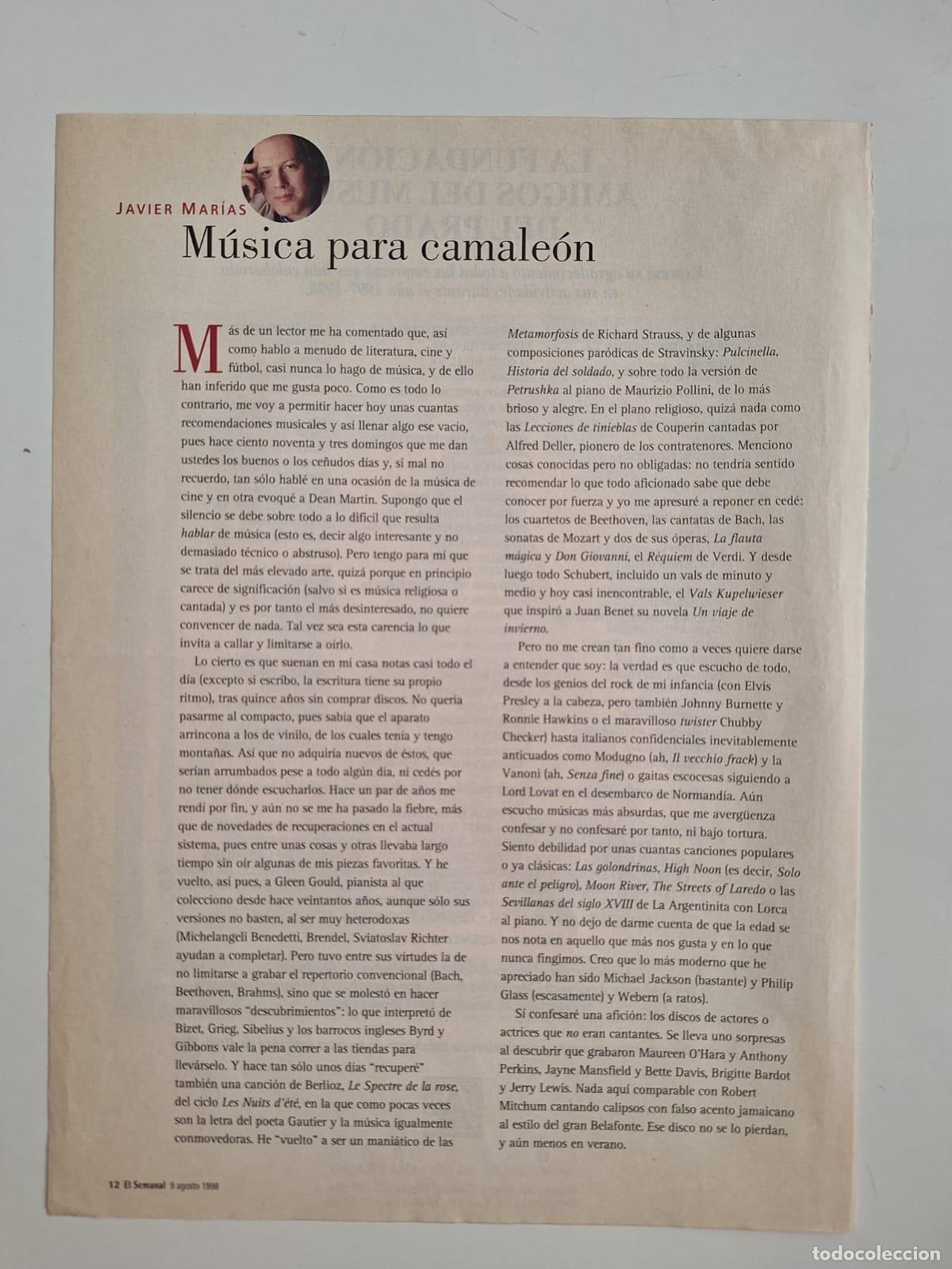 Coleccionismo de Revistas y Peri&oacute;dicos: Javier Mar&iacute;as M&uacute;sica para camale&oacute;n El Semanal Publicidad Fundaci&oacute;n Amigos Museo del Prado 1998