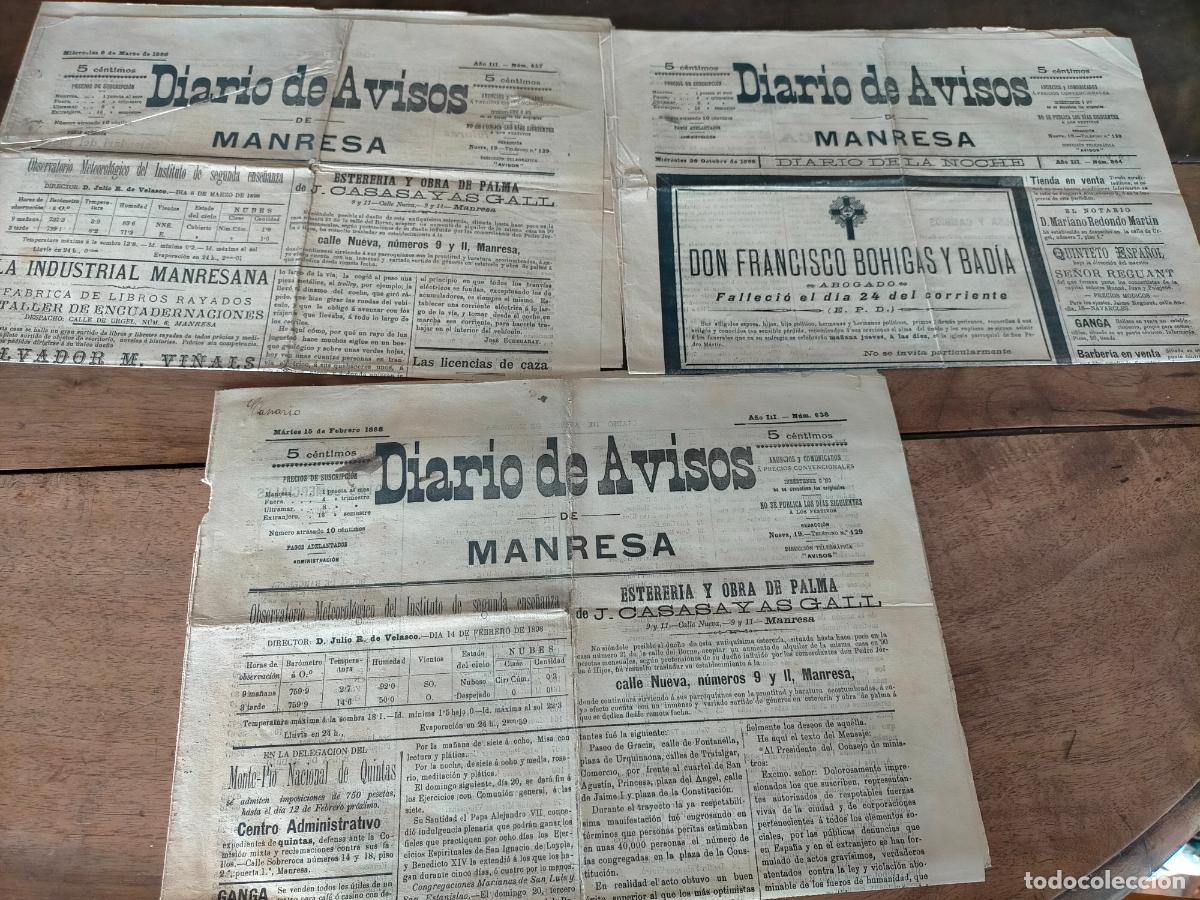 Collectionnisme de Revues et Journaux: Diario de Avisos de Manresa 1898 antiguo diario peri&oacute;dico