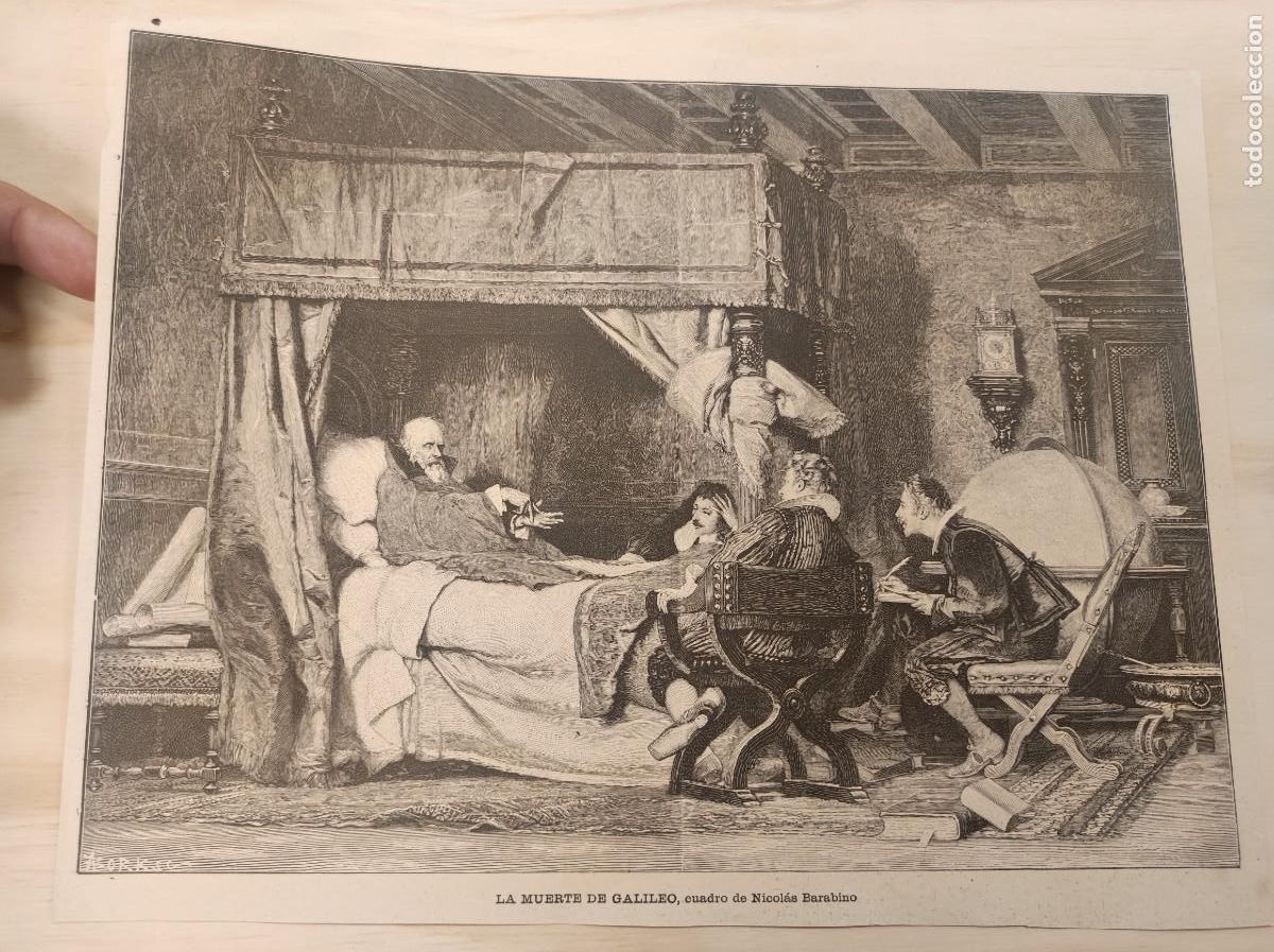 Collectionnisme de Revues et Journaux: HOJA GRABADO REVISTA ORIGINAL CIRCA 1890. LA MUERTE DE GALILEO, CUADRO DE NICOLAS BARABINO