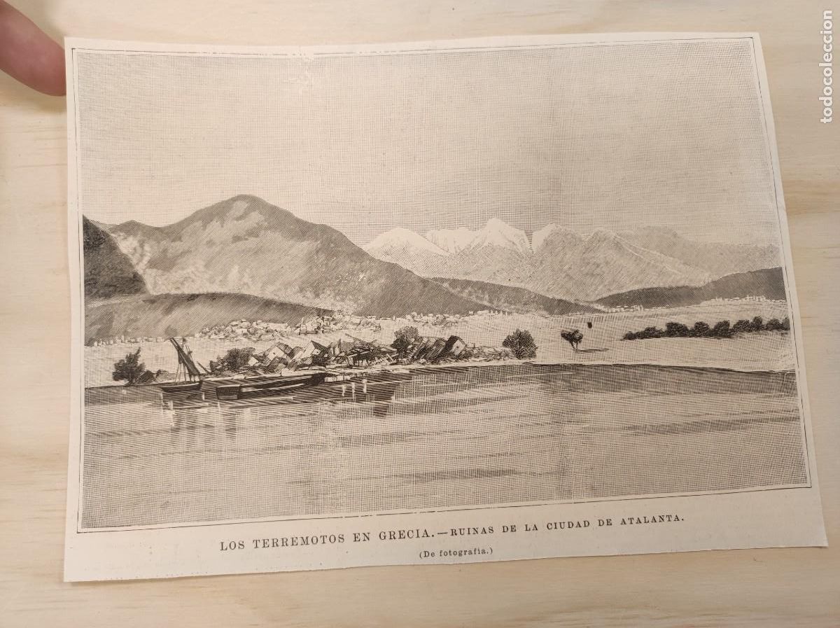 Coleccionismo de Revistas y Peri&oacute;dicos: GRABADO REVISTA ORIGINAL CIRCA 1890. LOS TERREMOTOS EN GRECIA. RUINA DE ATALANTA
