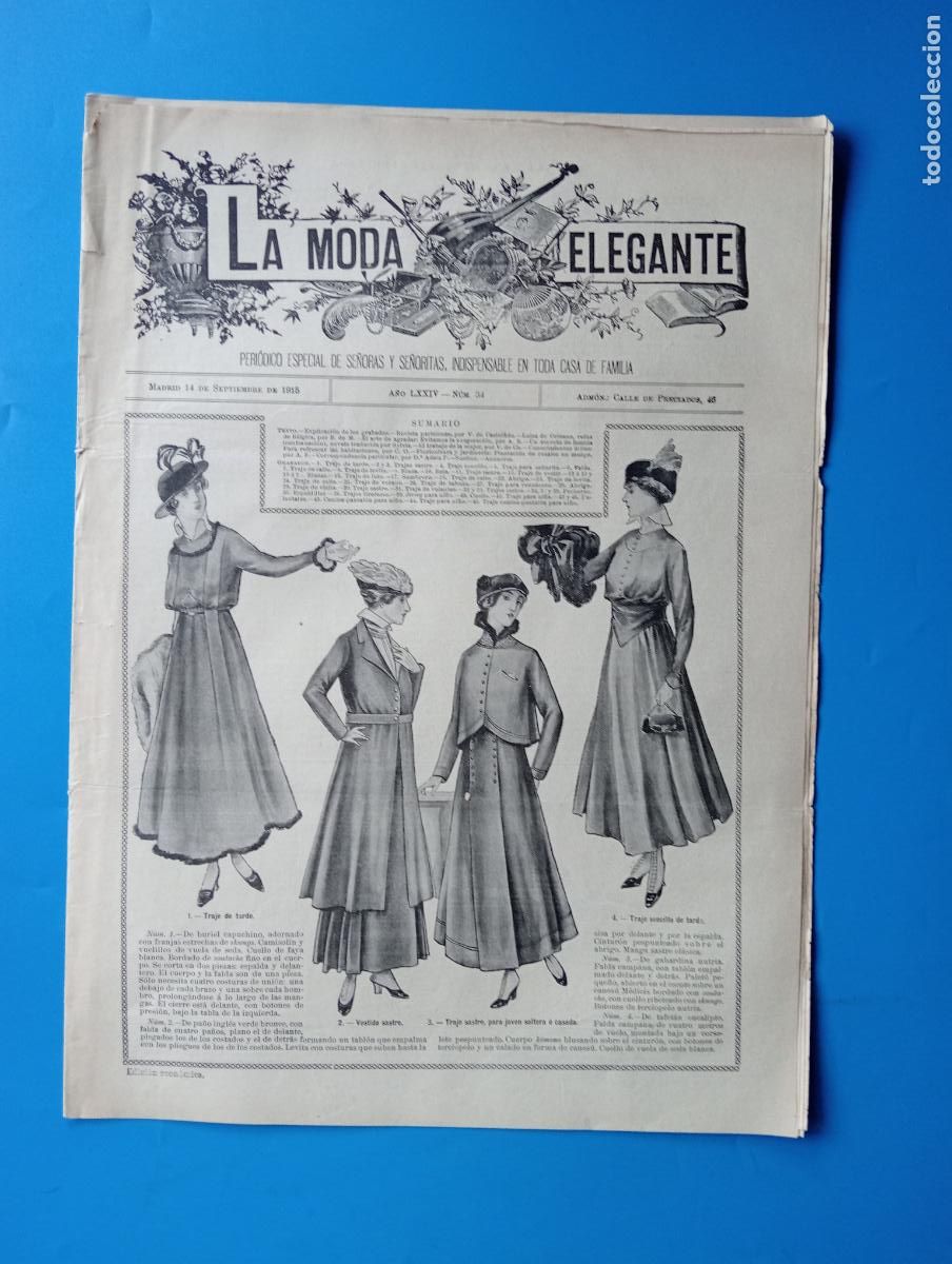 Sammeln von Zeitschriften und Zeitungen: REVISTA LA MODA ELEGANTE. A&Ntilde;O LXXIV. SEPTIEMBRE DE 1915. N&ordm; 34. VESTIDO SASTRE... LEER.