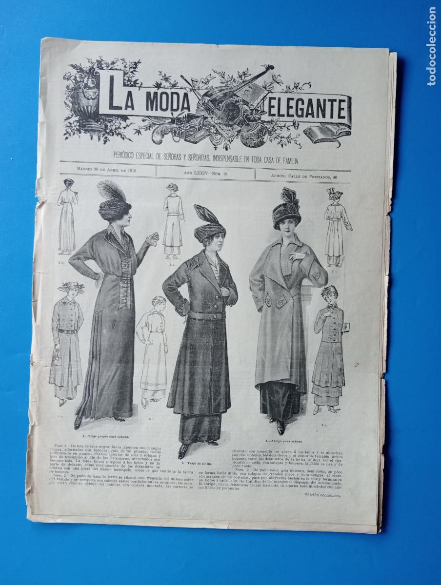 Collection Magazines and Newspapers: REVISTA LA MODA ELEGANTE. A&Ntilde;O LXXIV. ABRIL DE 1915. N&ordm; 16. ABRIGO PARA SE&Ntilde;ORAS... LEER.