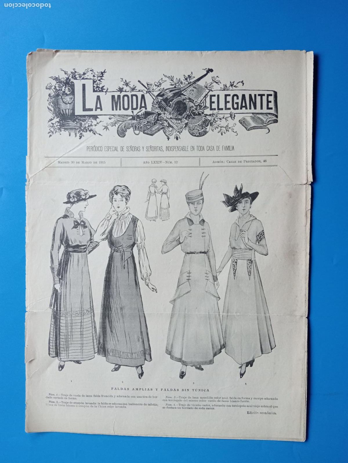 Collectionnisme de Revues et Journaux: REVISTA LA MODA ELEGANTE. A&Ntilde;O LXXIV. MARZO DE 1915. N&ordm; 12. FALDAS AMPLIAS Y FALDAS SIN T&Uacute;NICA. LEER.