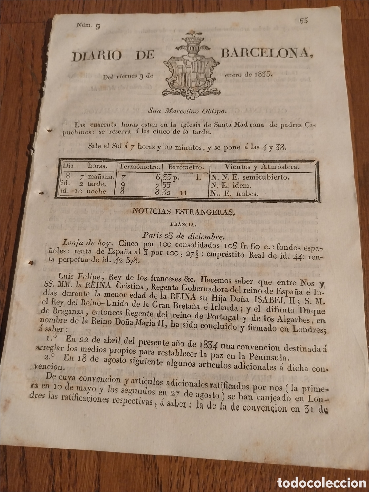 Collezionismo di Riviste e Giornali: DIARIO DE BARCELONA 1835 1&bull; G CARLISTA.ALCORISA CARNICER. PUENTE - GENIL. CARRETERA OVIEDO GALICIA.