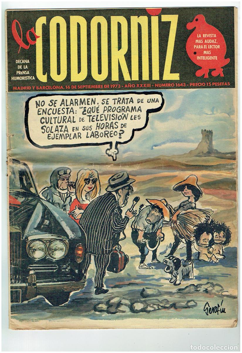Coleccionismo de Revistas y Peri&oacute;dicos: LA CODORNIZ. N&ordm; 1643. 16 SEPBRE. 1973. (B/41.2)