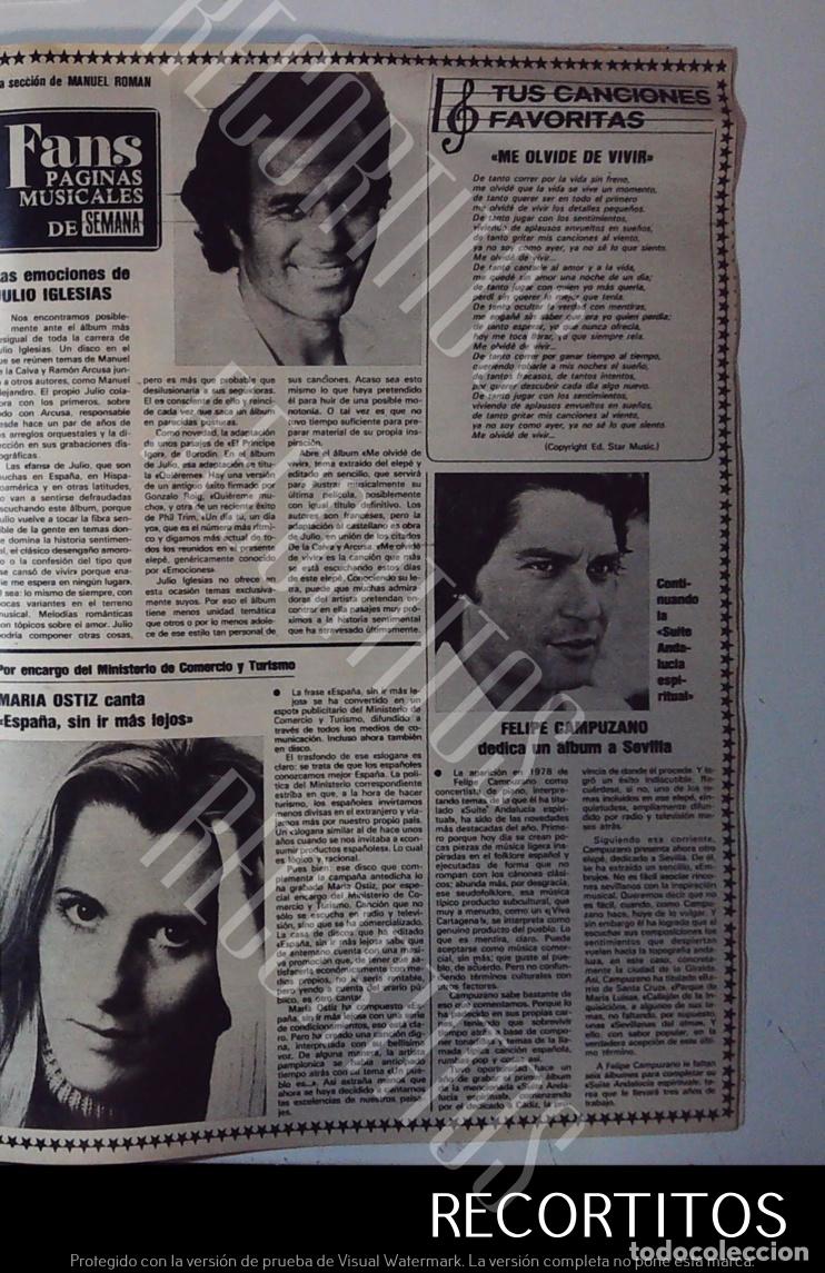 Coleccionismo de Revistas y Peri&oacute;dicos: julio iglesias me olvide de vivir felipe campuzano maria ostiz