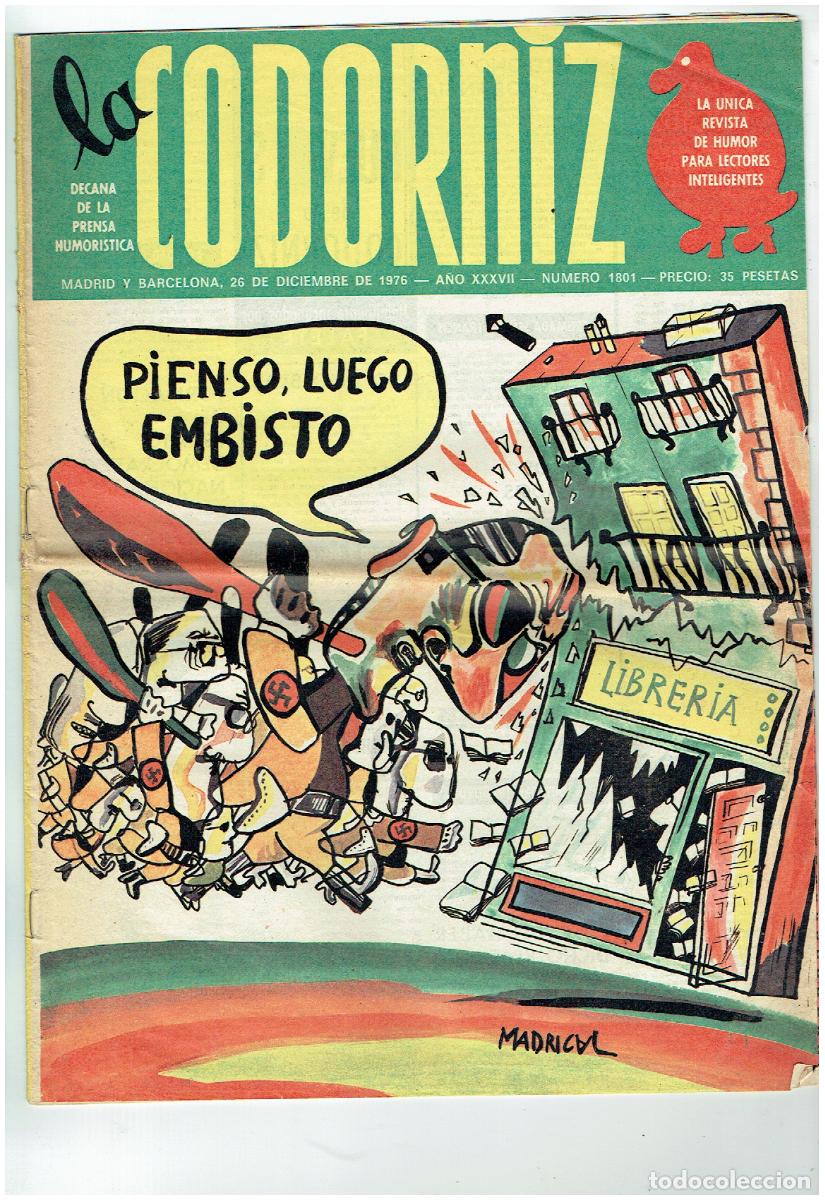 Coleccionismo de Revistas y Peri&oacute;dicos: LA CODORNIZ. N&ordm; 1801. PIENSO, LUEGO EMBISTO. 26 DICIEMBRE 1976. (B/41.2)