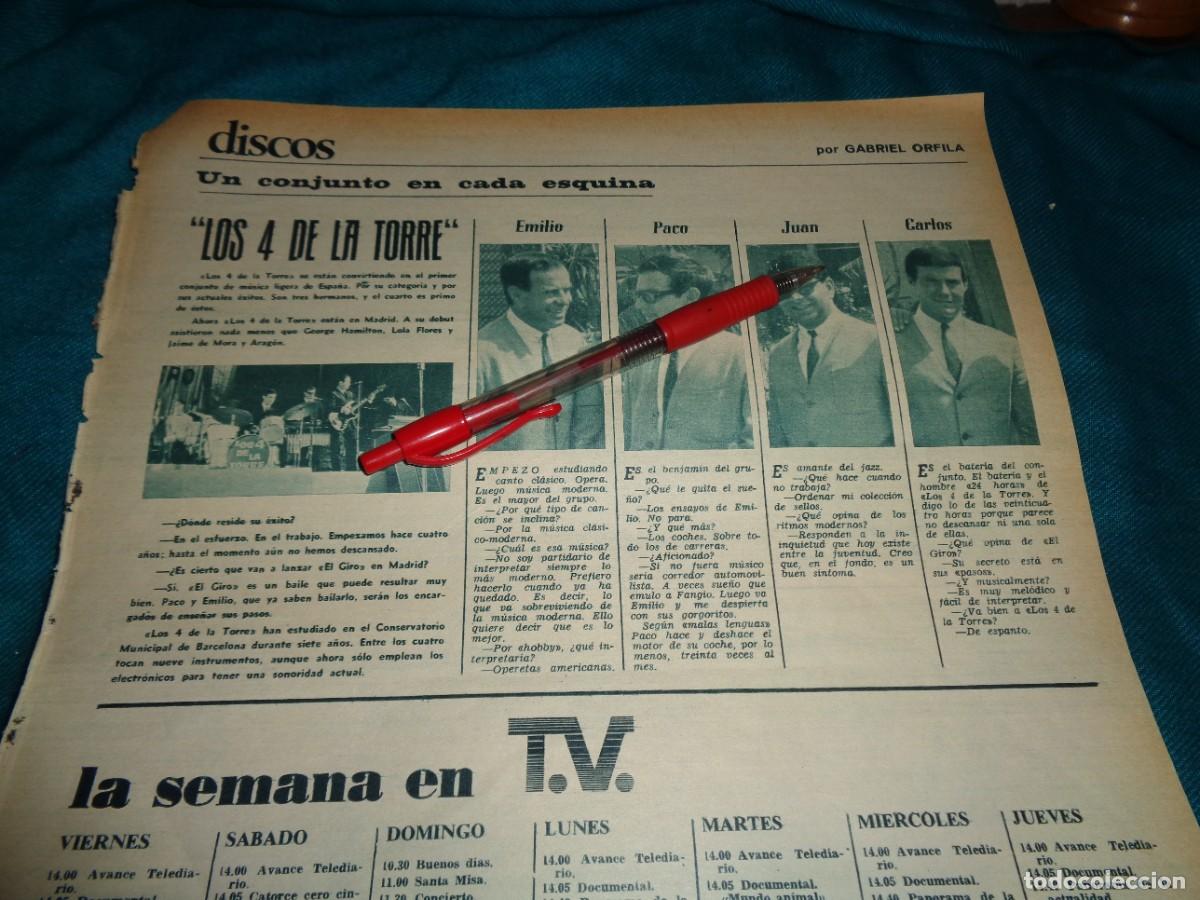 Collezionismo di Riviste e Giornali: RECORTE : GRUPOS ESPA&Ntilde;OLES DE LOS 60 : LOS 4 DE LA TORRE. FOTOGRAMAS, OCT 1965