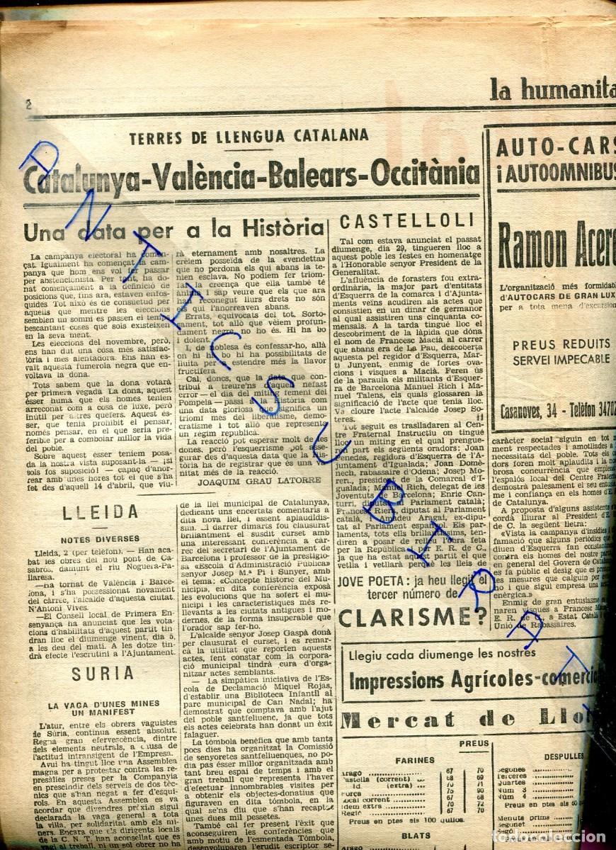 Coleccionismo de Revistas y Peri&oacute;dicos: DIARI ANY 1933 CASTELLOLI E.R.C. AL BERGUEDA OLVAN GIRONELLA PUIG-REIG CASSERRES LA POBLA BERGA