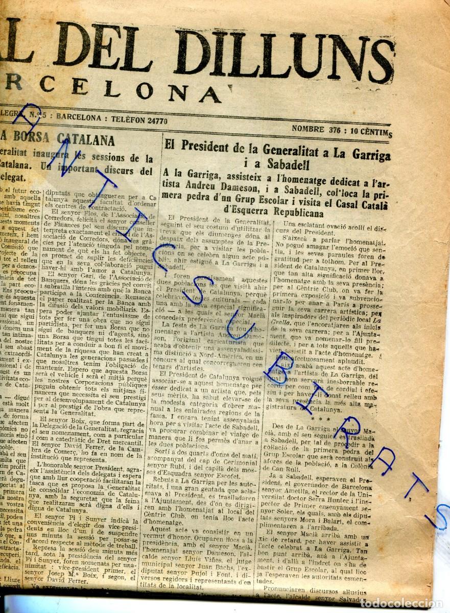 Collezionismo di Riviste e Giornali: DIARI ANY 1933 MACIA VISITA LA GARRIGA ANDREU DAMESON CASAL CATALA DE SABADELL JOAQUIM MARUIN LLEIDA