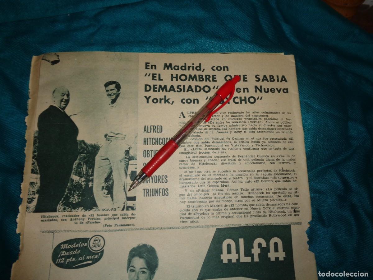 Coleccionismo de Revistas y Peri&oacute;dicos: RECORTE : ANTHONY PERKINS Y ALFRED HITCHCOCK .ONDAS, AGOSTO 1960