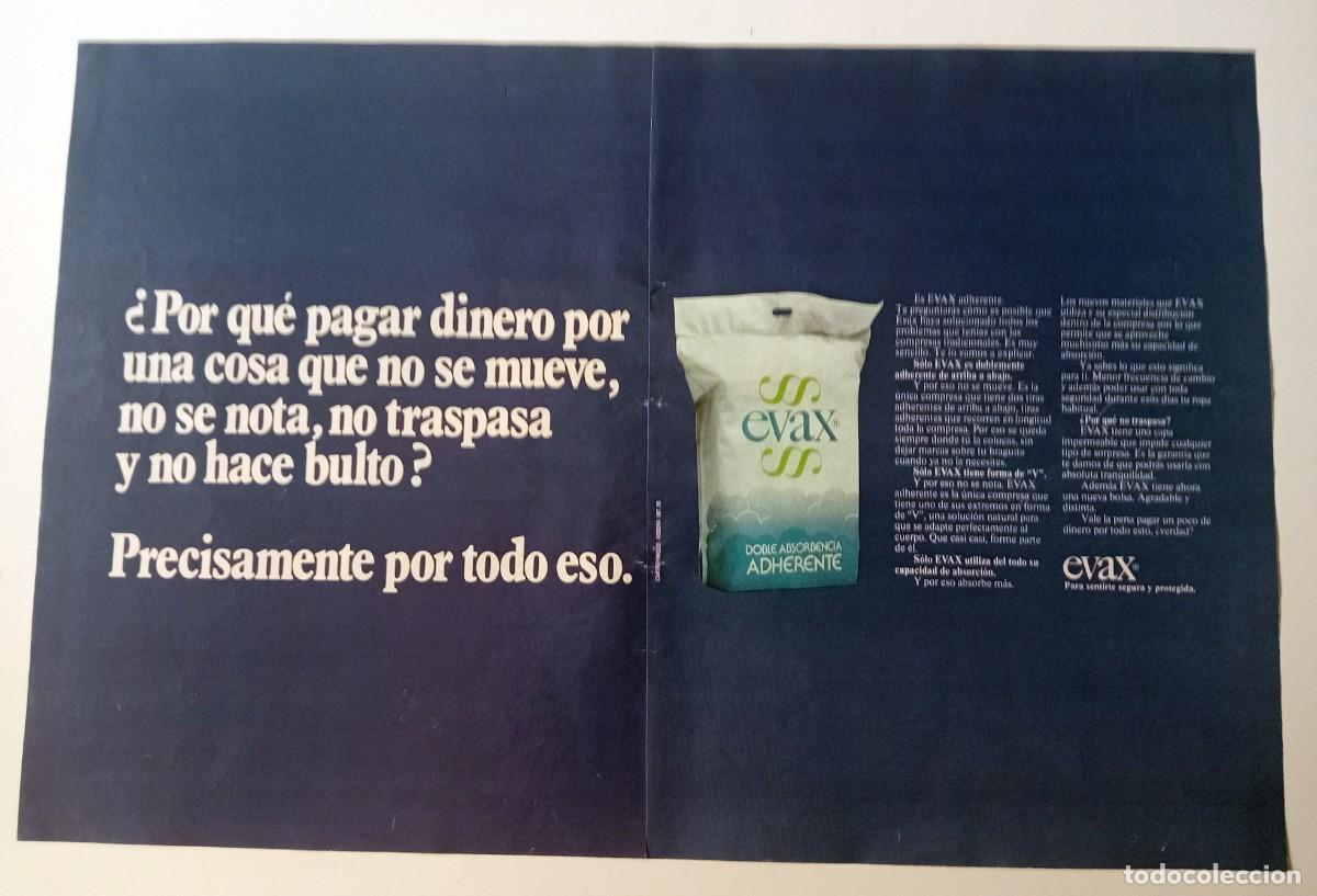 Coleccionismo de revistas y peri&oacute;dicos: COLECCIONISMO PAPEL PUBLICIDAD: DOBLE P&Aacute;GINA COMPRESAS EVAX A&Ntilde;OS 70