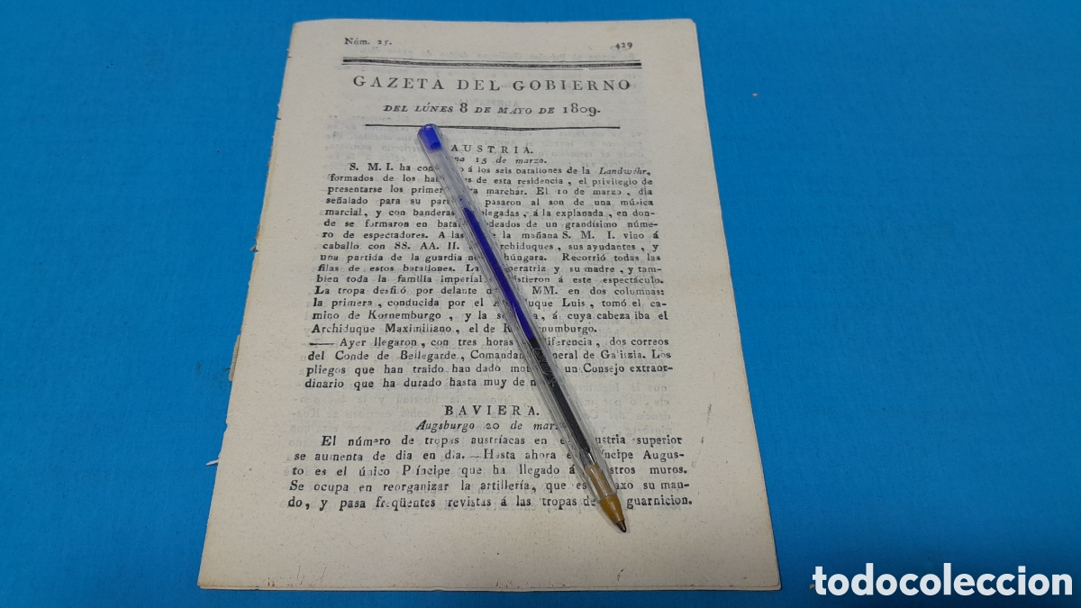 Coleccionismo de Revistas y Peri&oacute;dicos: GAZETA DEL GOBIERNO, N&Uacute;MERO 25 - LUNES 8 MAYO 1809, REAL IMPRENTA DE LA GAZETA