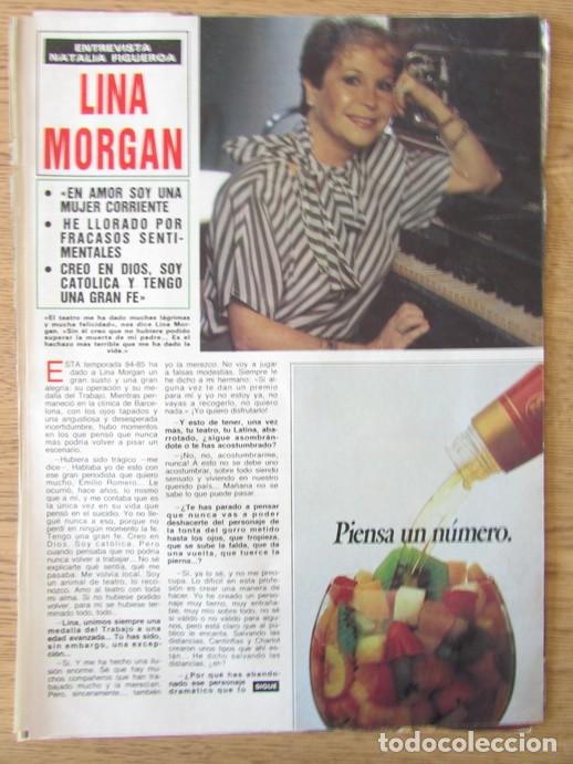 Coleccionismo de Revistas y Peri&oacute;dicos: RECORTE REVISTA DEL MUNDO 30 1985 LINA MORGAN 3 P&Aacute;GS