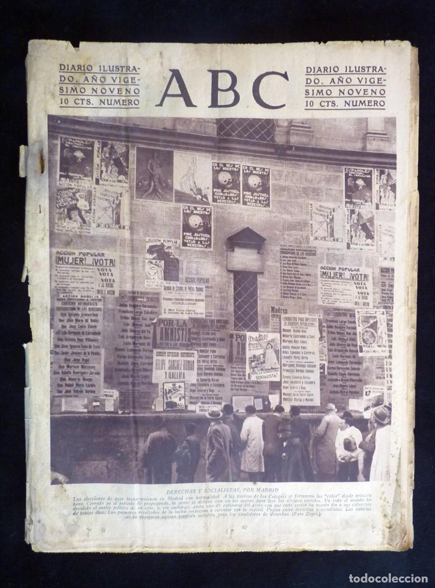 Coleccionismo de Revistas y Peri&oacute;dicos: DIARIO ABC. 20 NOVIEMBRE 1933. II REP&Uacute;BLICA. VOTACIONES. C&Iacute;RCULO BELLAS ARTES. ASESINO VALLECAS