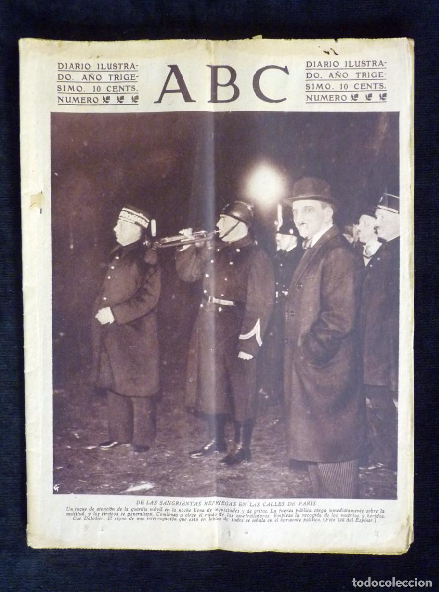 Coleccionismo de Revistas y Peri&oacute;dicos: DIARIO ABC. 12 FEBRERO 1934. II REP&Uacute;BLICA. SANGRIENTAS REFRIEGAS PARIS. DESFILE PASEO CASTELLANA. FU