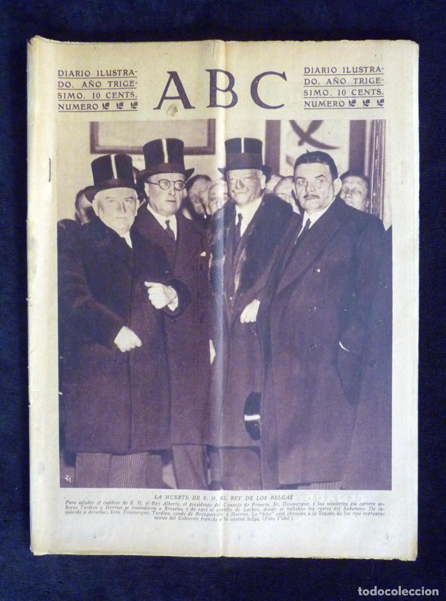 Coleccionismo de Revistas y Peri&oacute;dicos: DIARIO ABC. 22 FEBRERO 1934. II REP&Uacute;BLICA. MUERTE REY ALBERTO B&Eacute;LGICA. FERIA LIBRO MADRID. CHOQUE TR