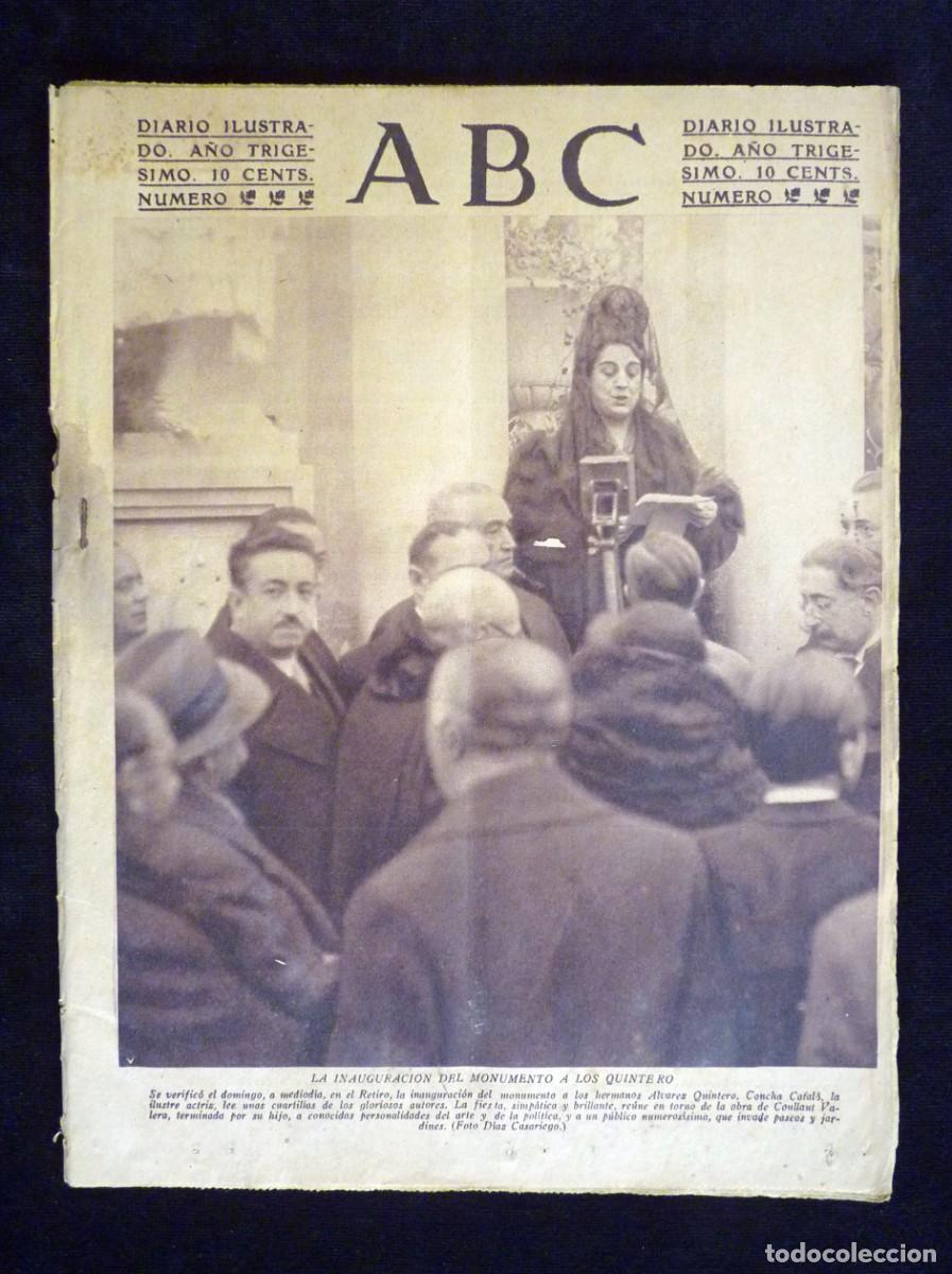 Coleccionismo de Revistas y Peri&oacute;dicos: DIARIO ABC. 4 DICIEMBRE 1934. II REP&Uacute;BLICA. INAUGURACION MONUMENTO A LOS QUINTERO. FUTBOL. BOXEO