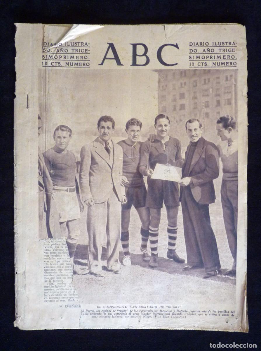 Coleccionismo de Revistas y Peri&oacute;dicos: DIARIO ABC. 19 FEBRERO 1935. II REP&Uacute;BLICA. CAMPEONATO RUGBY. CHOQUE COCHES. INCIDENTES BARCELONA. BO