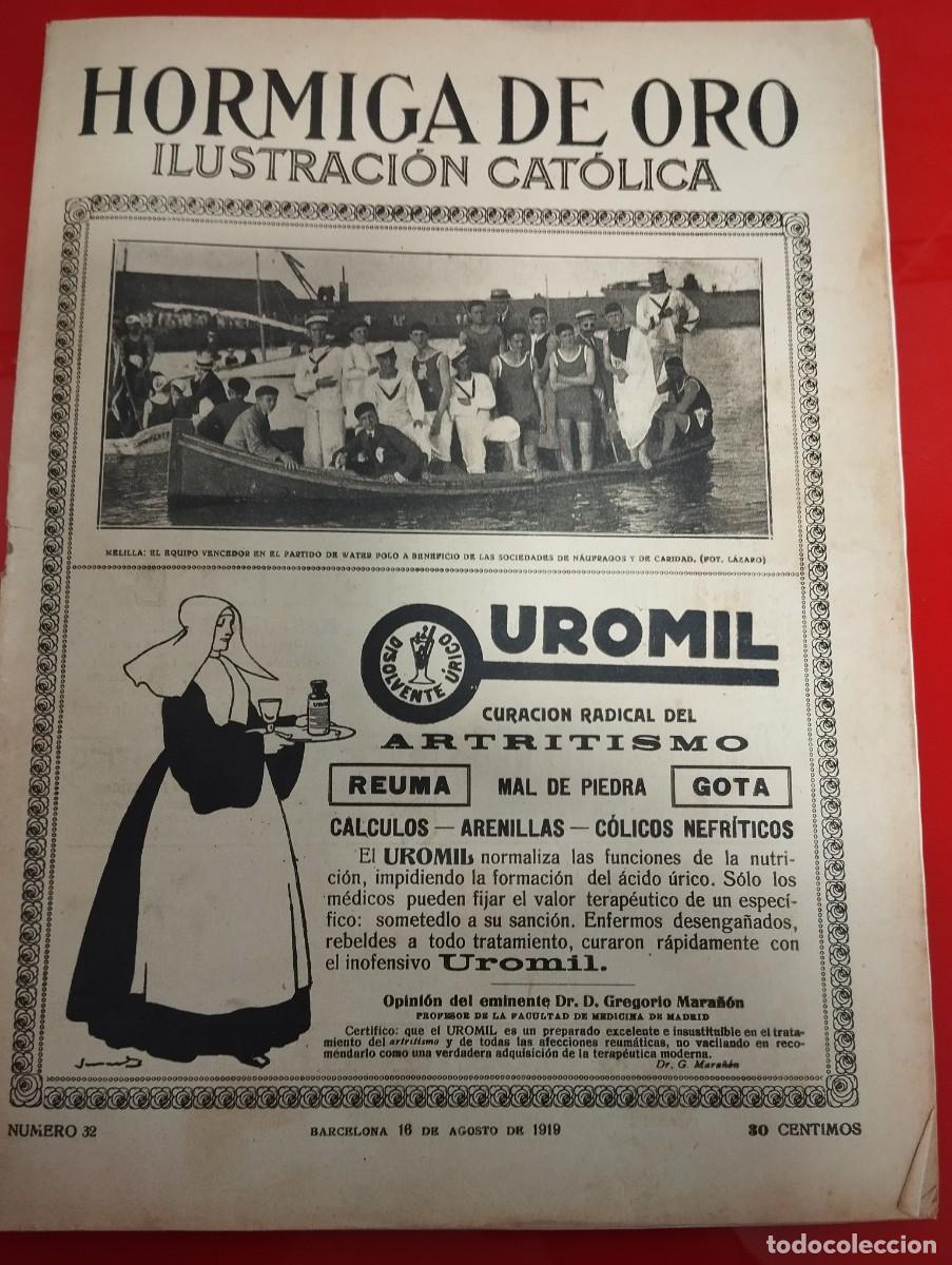 Coleccionismo de revistas y peri&oacute;dicos: LA HORMIGA DE ORO 16 AGOSTO 1919, PORTADA WATER POLO MELILLA