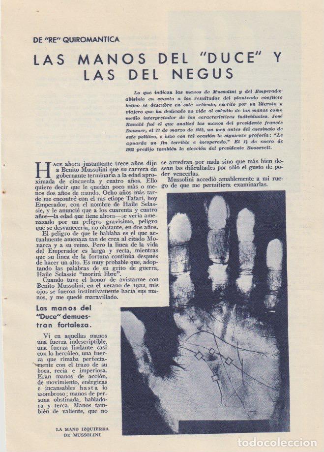 Collezionismo di Riviste e Giornali: * QUIROMANCIA * Las manos del Duce y las del Negus / Jos&eacute; Ranald -1935