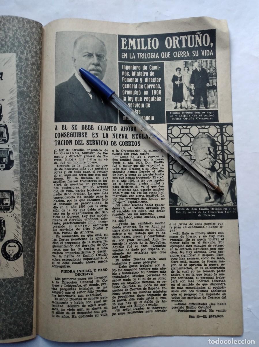 Coleccionismo de Revistas y Peri&oacute;dicos: EMILIO ORTU&Ntilde;O DIRECTOR GENERAL DE CORREOS TRILOG&Iacute;A 1953 TRES P&Aacute;GINAS RECORTE REVISTA