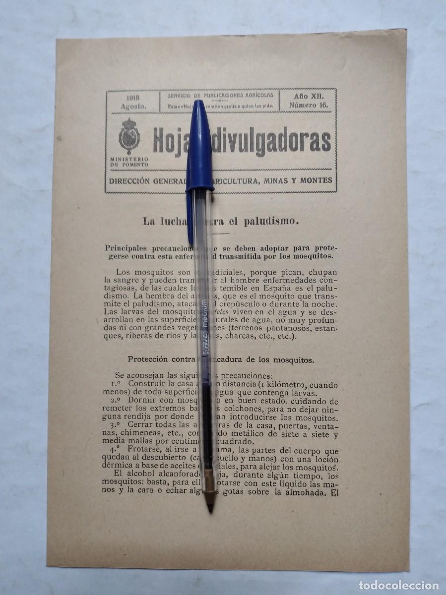 Colecionismo de Revistas e Jornais: HOJAS DIVULGADORAS N&ordm; 16 1918 LA LUCHA CONTRA EL PALUDISMO PROTECCI&Oacute;N PICADURA MOSQUITOS