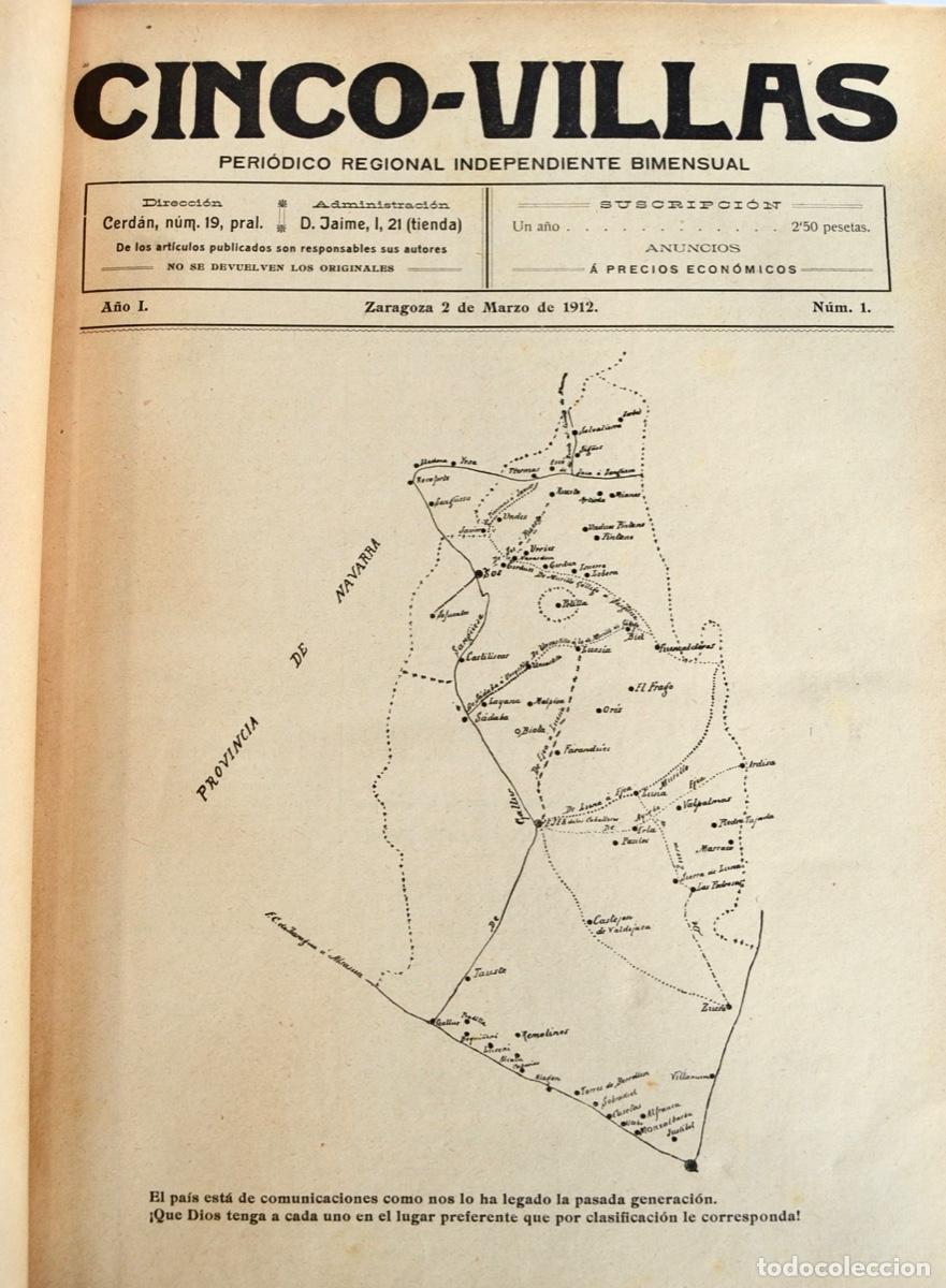 Collezionismo di Riviste e Giornali: Peri&oacute;dico Regional &rdquo;Cinco-Villas&rdquo;. Bimensual. 1912-1914. Todos los n&ordm;s -48- encuadernados. Muy raro