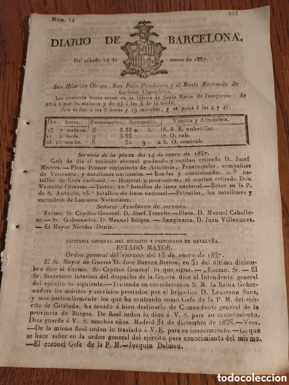Sammeln von Zeitschriften und Zeitungen: DIARIO DE BARCELONA 1837 DECRETO DETENCION SOSPECHOSOS D CONSPIRACION.VALIENTES DEFENSORES DE BILBAO