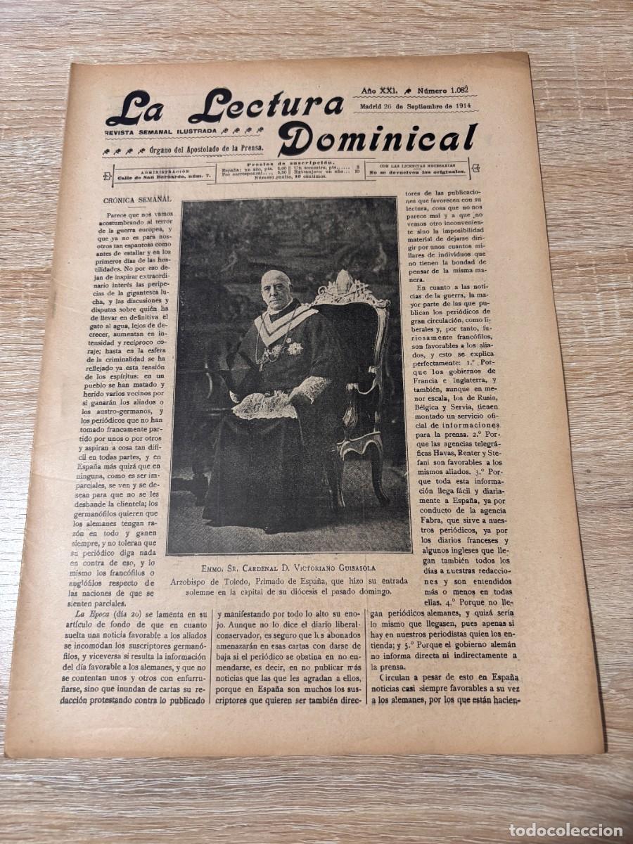 Collection Magazines and Newspapers: LECTURA DOMINICAL. A&Ntilde;O XXI. N&ordm; 1082. SEPTIEMBRE 1914. PORTADA: CARDENAL D. VICTORIANO GUISASOLA.LEER