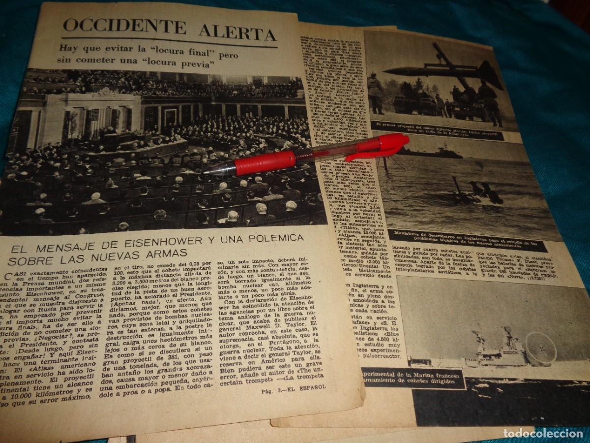 Sammeln von Zeitschriften und Zeitungen: RECORTE : MENSAJE DE EISENHOWER Y POLEMICA SOBRE LAS NUEVAS ARMAS.EL ESPA&Ntilde;OL, ENERO 1960