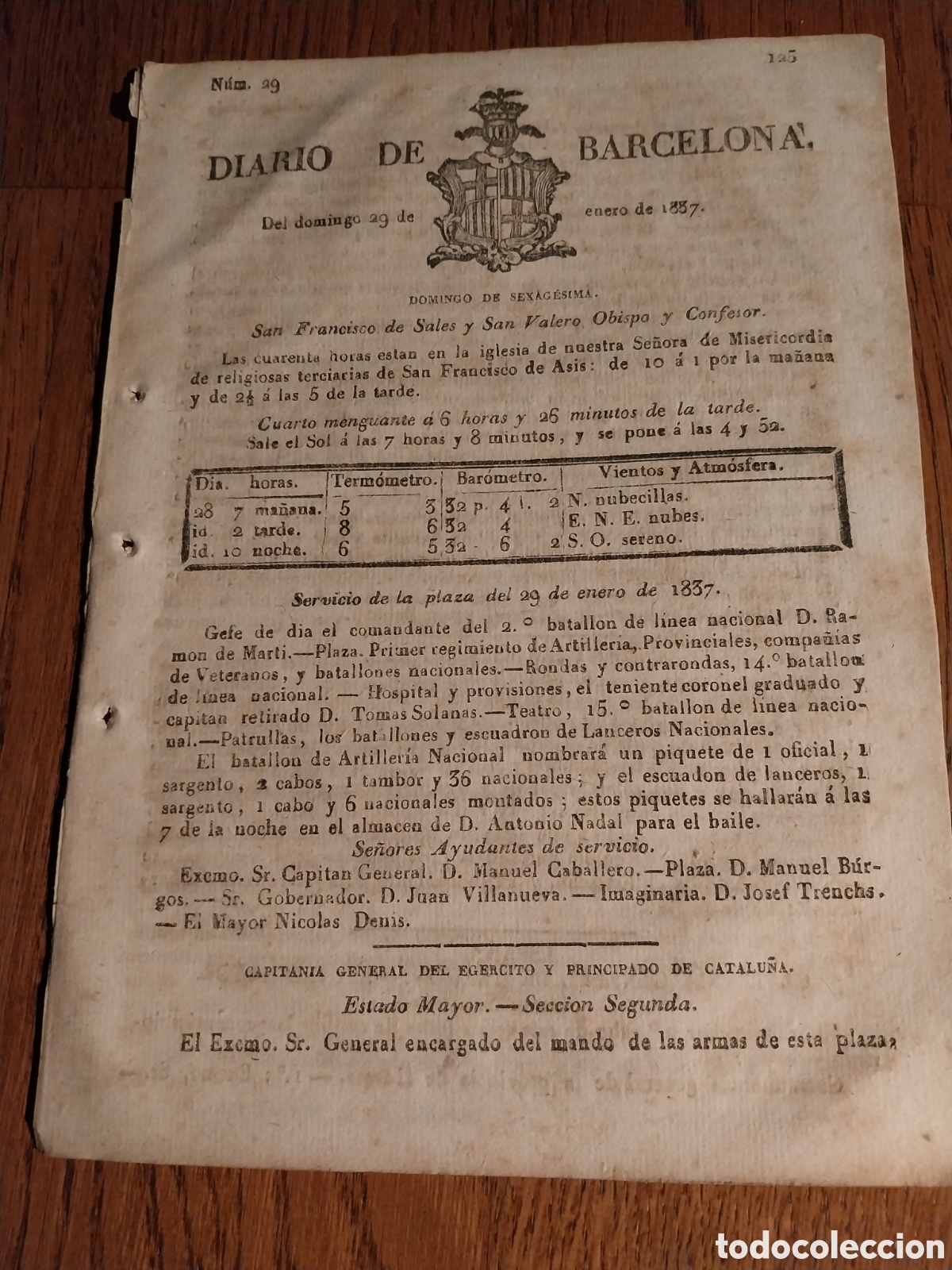 Collection Magazines and Newspapers: DIARIO DE BARCELONA 1837 1&deg; GUERRA CARLISTA. POR CATALU&Ntilde;A ARAGON Y VASCONGADAS. TEMPORAL GIBRALTAR